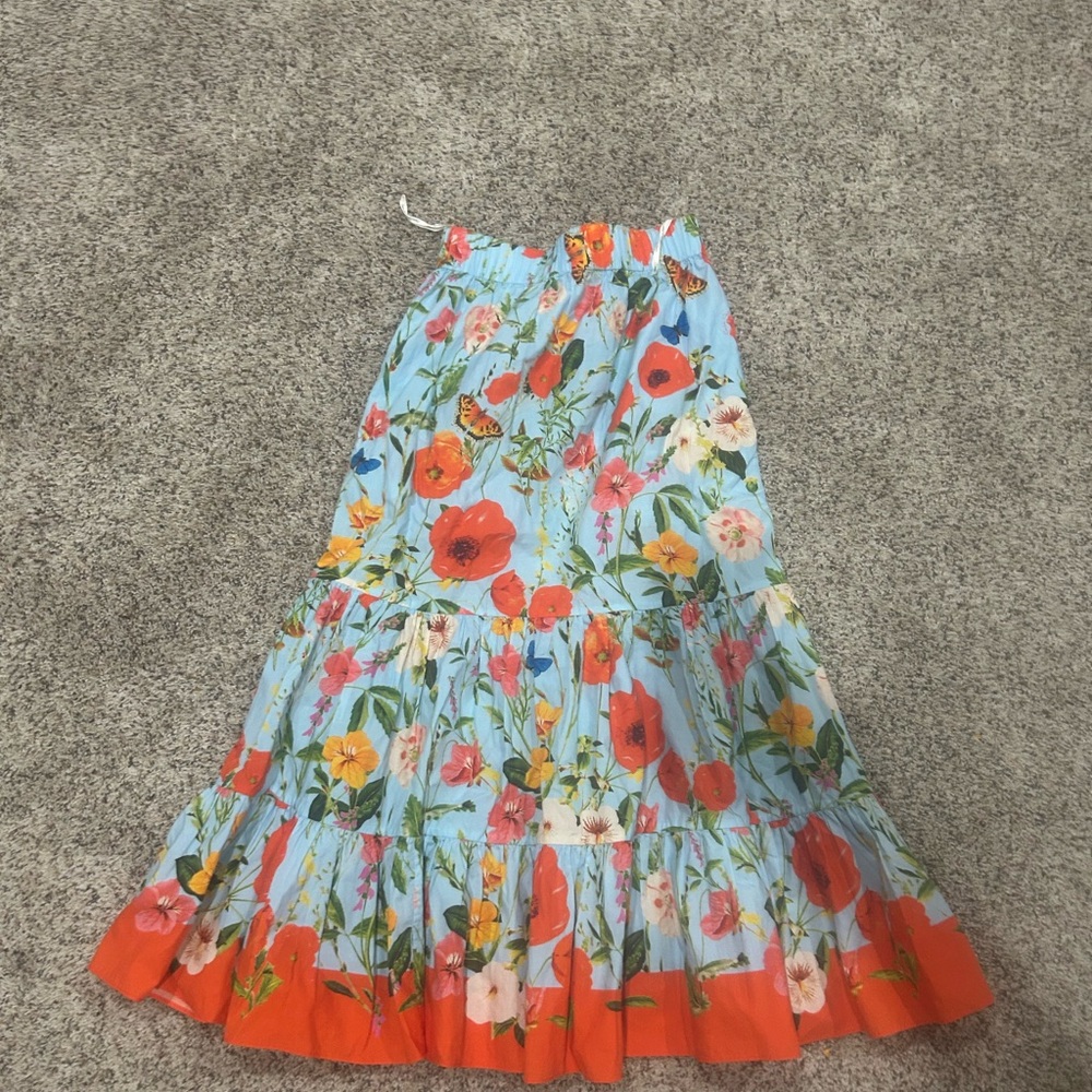 Cara Cara Floral A-Line Skirt in Red and Blue